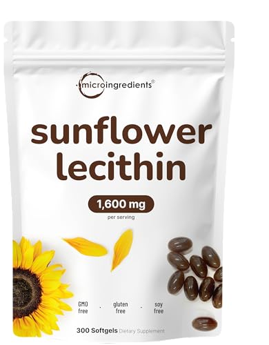 Micro Ingredients Sunflower Lecithin 1 600mg Per Serving 300 Softgels | Sustainably Farmed Source Cold Pressed Rich in Phosphatidyl Choline | Soy Free Non-GMO