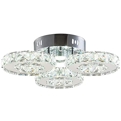 Finktonglan Lustre moderne en cristal 3 anneaux LED Grand lustre en cristal Luminaires contemporains en acier inoxydable Salle à manger Salon Luminaires...