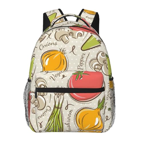 Mochila resistente para viajes con estampado de frutas y verduras 20x29x40 cm