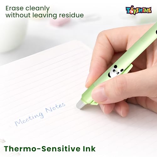 Image of Toyshine 12 Pc Panda Theme Stylish Retractable 0.5mm Erasable Gel Pen | Smooth Writing Blue Ink | Refillable Erasable Pen | Cute Kawaii Stationery for Kids, School & Birthday Return Gifts