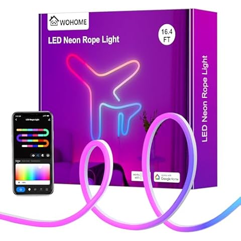 Wohome RGB-IC Neon Rope Lights, LED Strip Lights Indoor, 16.4ft, White Cover