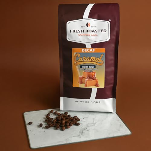 Image of Fresh Roasted Coffee, Decaf Caramel Flavored Drip Ground Coffee, Medium Roast, Kosher, 2 lb (32 oz)