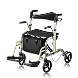 WINLOVE 2 in 1 Rollator Walkers for Seniors and Adults Wheelchair Transportation Foldable Compact Stable Lightweight Alumium with Backrest Rolling (Champagne)