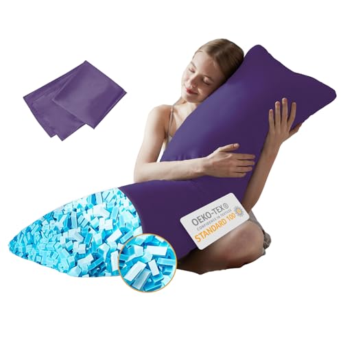 DOWNCOOL Memory Foam Body Pillow Insert with Fiber Cover - Large Full Body Pillows for Adults - Soft Long Bed Pillows for Side Sleepers - 20x54 inch (Purple, with Cover)