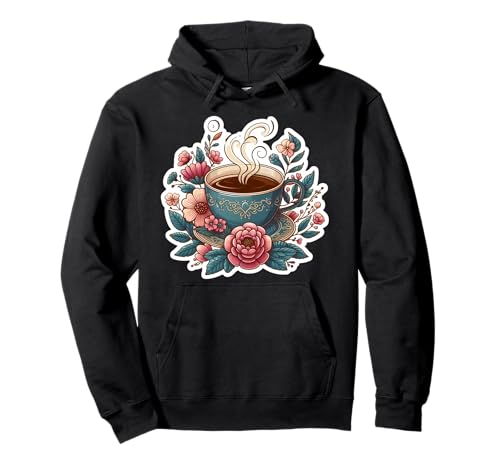 Floral Tea Coffee Cup Lover Hot Chocolate Flowers Mujer Sudadera con Capucha