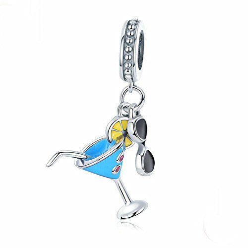 A Summer Cold Drink & Sunglasses Charm 925 Sterling Silver Lemon Charm Wine
