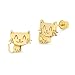 14k Gold Plated Brass Baby Happy Cat Screwback Baby Girls Earrings with Sterling Silver Post