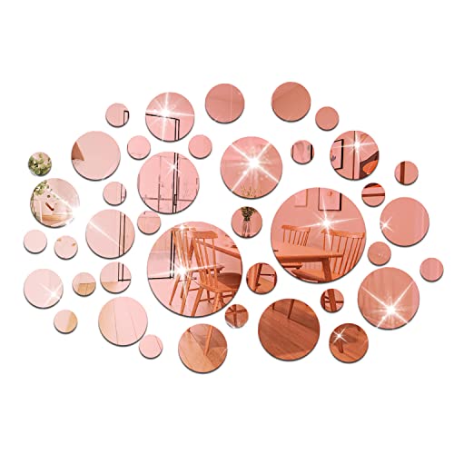 Kroshine Mirror Wall Stickers Round 40Pcs Peel And Stick Mirror Tiles Self Adhesive Home Decorative For Bedroom Living Room 3D Acrylic Art Diy Wall Decals (Rose Gold) #TOP4