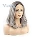vedar beauty Ombre Grey Hair Short Bob Synthetic Lace Front Wigs Dark Roots 2 Tones Silver Gray Short Wavy Bob Wig For Women … (12'')