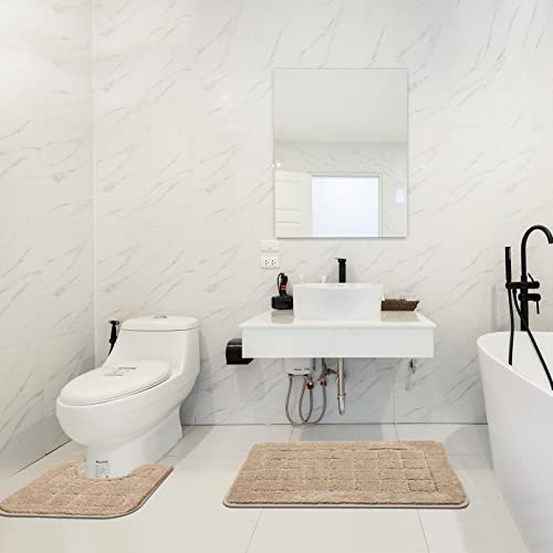 Hebe Bath Rug Set 2 Piece Beige Non Slip Bathroom Contour Rug Combo Microfiber Bath Shower Mat And U-Shaped Toilet Rug Machine Washable(21" X 34"+20"X 20") #TOP5
