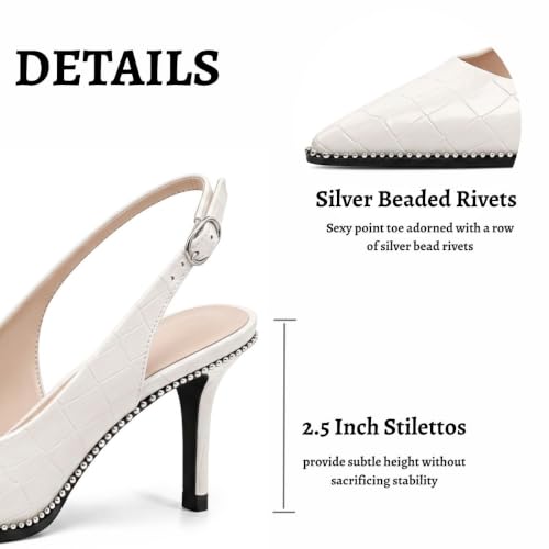 Image of YODEKS Slingback Heels for Women Pointy Toe Beaded Heels Close Toe Kitten Heel Pumps 2.5 Inch Stiletto Pumps Wedding Party Dressy Shoes