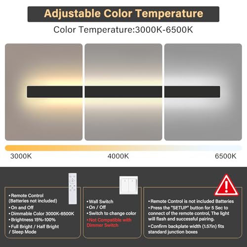 Image of Modern Outdoor Wall Light, 47.3Inch Black LED Dimmable IP65 Waterproof with Remote Outdoor Linear Wall Sconces Exterior Lighting Fixture Porch Wall Light for House, Front Door, Garage