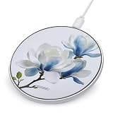 Blue White Kapok Wireless Charger Portable Fast Charging Pad Lightweight Wireless Charging Pad 10W Slim Charging Station for Phone Charger Mat for Travel Home Office Desk