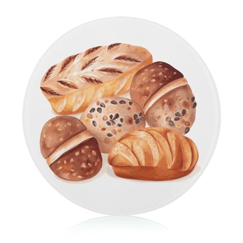 Tabla de cortar de vidrio de 8 x 8 pulgadas, tabla de cortar de pan pintada con pies antideslizantes, tablas de cortar redondas para cocina, resistentes al calor, pequeñas tablas de cortar para frutas