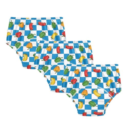 WIFIU Checkerboard Colorful Peppers Toddler Potty Training Pants, Baby Girls Boys Soft Training Underwear 3 Pack, Size 5T Multicolor