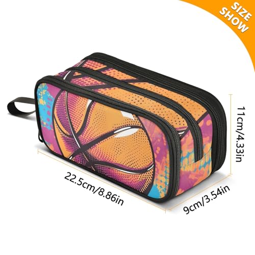 Image of Bolaz Basketball Pop Art Design Pencil Case Large Capacity Pen Bag with Compartment Students Stationery Organizer Pencil Pouch Marker Case for School Office Work, A02B22026