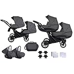 KUNERT BOOSTER 3in1 Kinderwagen Komplettset Zwillingskinderwagen Babywagen 3 in 1 Kombikinderwagen Komplettset Geschwisterwagen Kinder Wagen set Zwillingsbuggy Doppelkinderwagen (Graphit, 3 in 1)