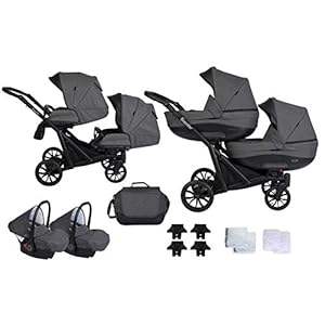 KUNERT BOOSTER 3in1 Kinderwagen Komplettset Zwillingskinderwagen Babywagen 3 in 1 Kombikinderwagen Komplettset Geschwisterwagen Kinder Wagen set Zwillingsbuggy Doppelkinderwagen (Graphit, 3 in 1)