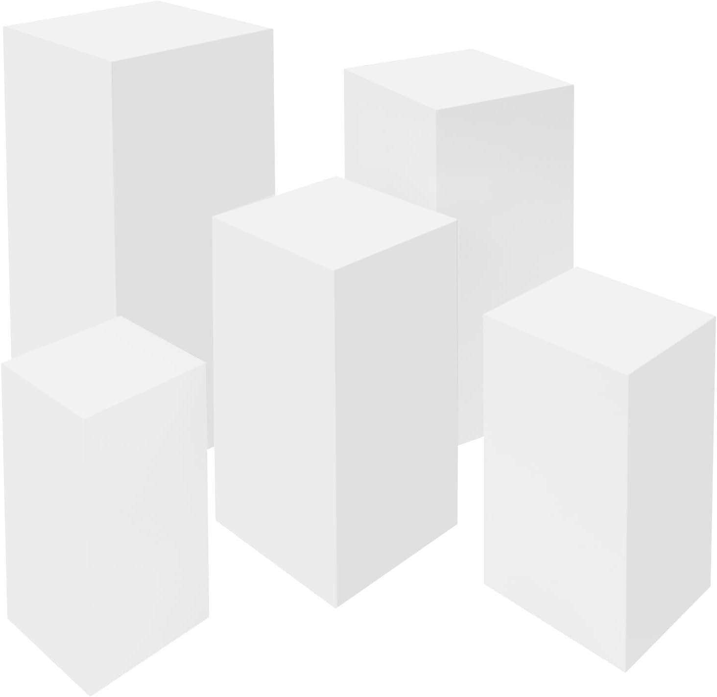 5 Pcs White Pedestal Stands, Metal Square Pedestal Stand, Flower Display Rack Dessert Table Cube, Display Column Decoration Cube Cylinder Stands for Party Wedding Ceremony Birthday