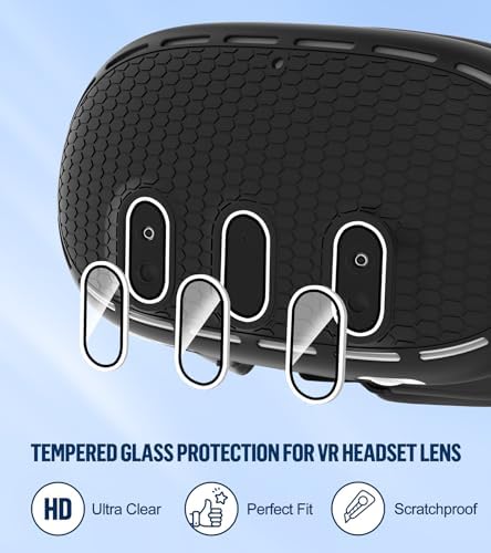Silicone Cover Set Compatible with Oculus/Meta Quest 3 Accessories, Touch Controller Grips Cover, VR Shell Cover, Facial Interface Cover, Protective Lens Cover, Tempered Glass Lens Caps (Black) - 3