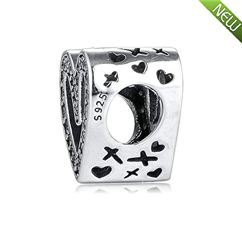 PANDOCCI 2020 Funkelnde Freihand Herz Perle 925 Silber DIY Passt für Ursprüngliche Pandora Armbänder Charme Modeschmuck (Silbe)