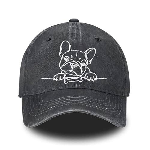 French Bulldog Embroidered Baseball Cap for Women Men Cute Dog Vintage Adjustable Washed Distressed Denim Baseball Hat