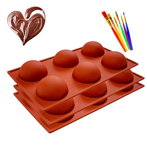 Chocolate Sphere Mold 3 Packs 6-Cavity Hot Chocolate Bomb Mold Semi Sphere Silicone Chocolate Bomb Mould with 6 Decorative Brushes for Making Cupcake, Jelly, Dome Mousse 2.6