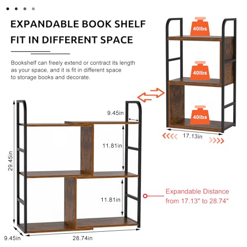 Yociyoga 3-Tier Home Office Bookcase Shelf, Expandable Small Book Shelf, Narrow Bookshelves With Metal Frame, Bedroom&Living Room Modern Metal And Wood Standing Storage Shelving Unit Books Shelf Organizer thumb #2