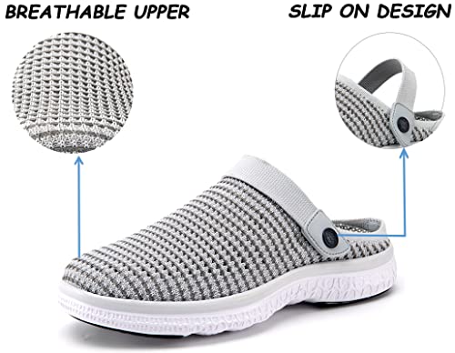 Garden Clogs Mens Womens Garden Shoes Arch Support Summer House Slippers Sandals Breathable Slip On Home Shoes Indoor Outdoor Mules, Mesh: Light Grey, 5 Women/4 Men, Lable Size 36 #TOP4