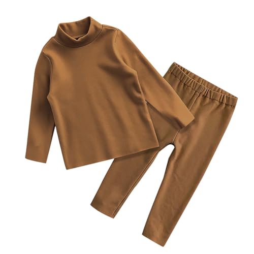 Boys Girls Thermal Underwear Sets for Kids Turtleneck Base Layer Winter Warm Plain Long Sleeve Tops Pants Set Outfit