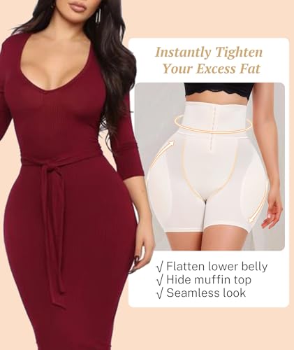 Image of Women Hip Padded Butt Lifter Shapewear Tummy Control Shorts Hook Closure Removable 4 Pads for Bigger Butt