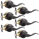 GOBEKOR 6 Pack Interior Door Handles Passage Door Levers Closet Door Handle with Lock Oil Rubbed Bro