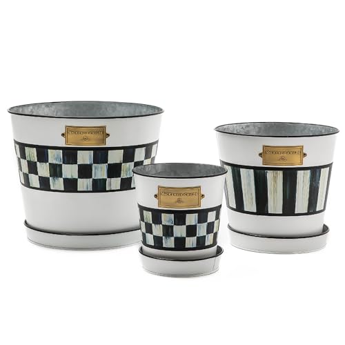 MACKENZIE-CHILDS Galvanized Flowerpots & Saucers Set, Spectator