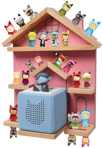 Pink Tonies Storage Shelf Pine Wood Floating Wall Shelves for Toniebox 1 and Toniebox 2 Magnetic Organizer Shelf Compatible with Toniebox Player and Figures Storage Holds 30-40 Tonies for Nursery