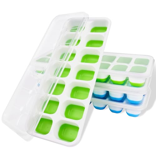 Image of Ice Cube Trays, Silicone Easy-Release and Flexible 14-Ice Trays with Spill-Resistant Removable Lid, BPA Free, Durable and Dishwasher Safe, 4 Pack