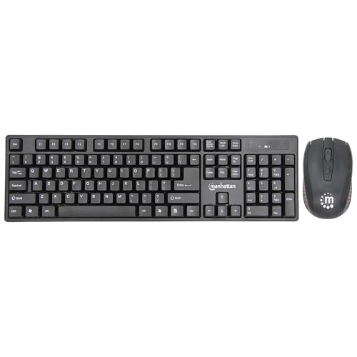 Manhattan Wireless Keyboard and Mouse Combo - Full-Size USB Wireless Keyboard Mouse Set with 2.4GHz Dongle for PC Computer Laptop - Compatible with Windows and Mac – 3 Year Warranty - Black 178990