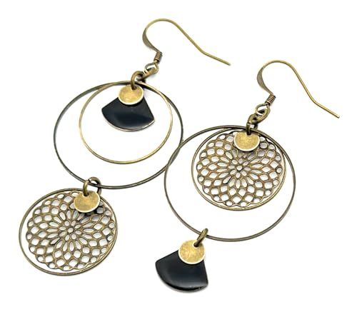 Boucles d'oreilles pendantes asymétriques sequins en laiton bronze