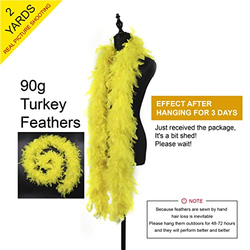 Wanruida 2 Yards 90G Yellow Turkey Feathers Chandelle Boa Dancing Wedding Crafting Party Dress Up Halloween Decoratio #TOP1