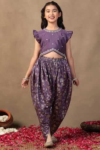Image of Fashion Dream Girls Roman Silk Foil Printed Ethnic Suit Set|Kids Kurta & Dhoti|Kurti & Palazzo Set