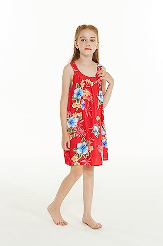 Image of Matchable Family Hawaiian Luau Men Women Girl Boy Clothes in Hibiscus Red
