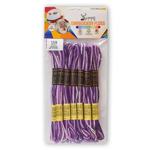 Image of Pack of 12 Premium Embroidery Thread | 100% Egyptian Cotton Premium Skeins | Cross Stitch Embroidery Floss | Oeko TEX Certified | Ideal for Arts & Crafts (Dark Purple Variegated 1235)