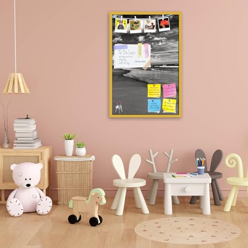 Image of ArtzFolio Sea, Air, & Land Monochrome Contrast | Bulletin Board Notice Pin Board | Vision Soft Board Combo with Thumb Push Pins & Sticky Notes | Golden Frame | 12 x 18 inch (30 x 46 cms)