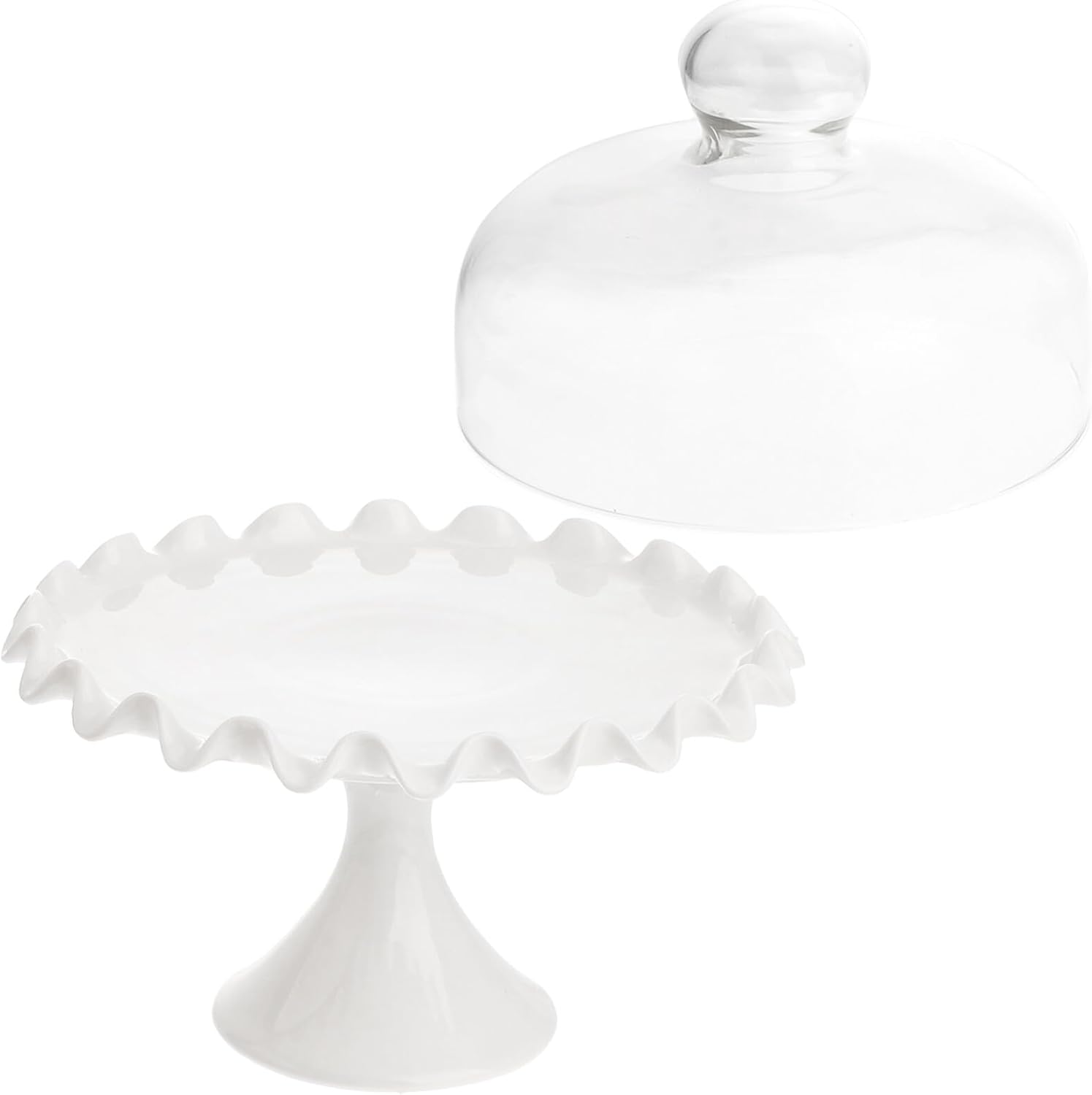 Veemoon Cake Glass Cover Plate with Tray Set, Lead-free Food Cover, Dustproof Dessert and Pastry Display Dome for Kitchen and Party Serving