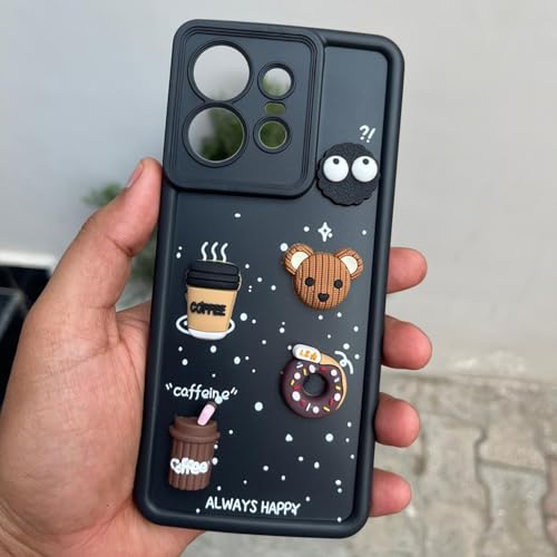 Image of Pikkme Back Cover for Moto Edge 50 Pro 5G | Cute Fun Cartoon 3D Bear Silicone Full Body Protection Bumper Cover (Black) | Cute