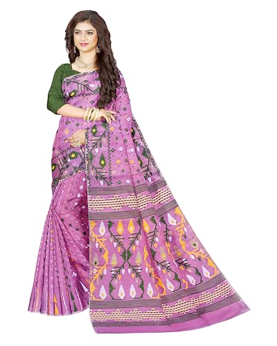 Image of Mayabi Women's Dhakai Jamdani Cotton Silk Saree Traditional Bengali Tant Korat Work, Without Blouse Piece