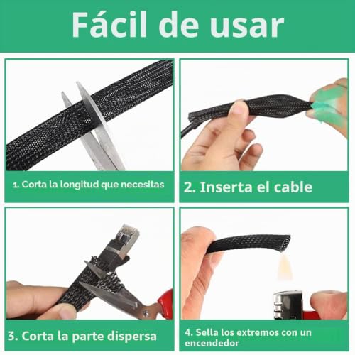 Miniatura 6 de Mocnt 8mm Funda Cable Trenzada Expandible De Pet Cable De Manga Trenzado Organizador Cables Manguito De Cable Recoge Gestión Cables Cubre Tubo Flexible Proteccion Rojo 10 Metros