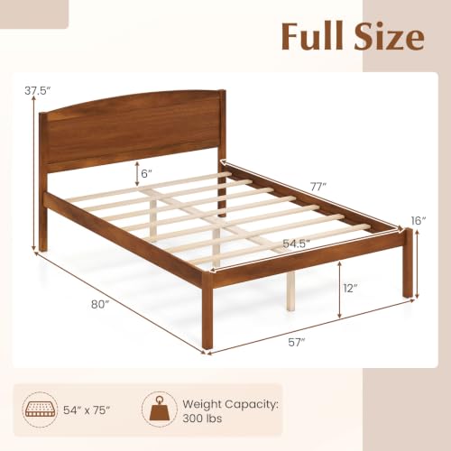 Image of GIANTEX Full Size Wooden Bed Frame with Curved Headboard, Wood Slat Support | Farmhouse Platform Bed w /Heavy Duty Mattress Foundation, Under-Bed Storage Space, No Box Spring Needed, Easy Assembly