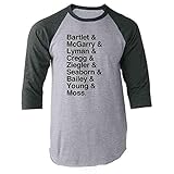 Pop Threads President Bartlet & Staff List of Names Raglan Baseball Tee Shirt Gray Sleeves L