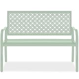 Best Choice Products Outdoor Bench 2-Person Metal Steel Benches Furniture for Garden, Patio, Porch, Entryway w/Geometric Backrest, 790lb Capacity - Mint Green