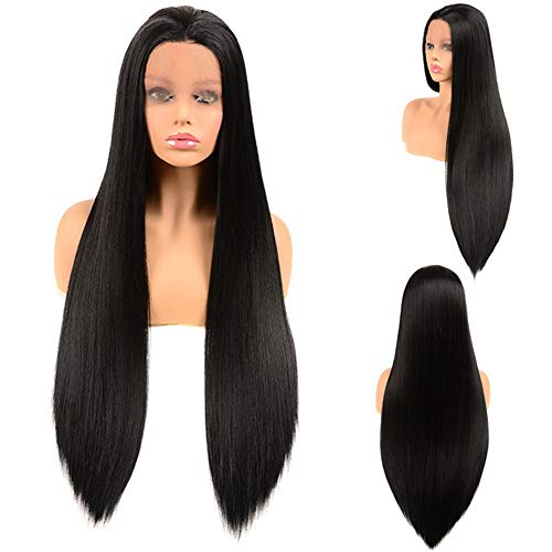 GUGUEUR Amazon Wish Aliexpress Caliente Negro Frente del cordón Larga Recta Peluca...
